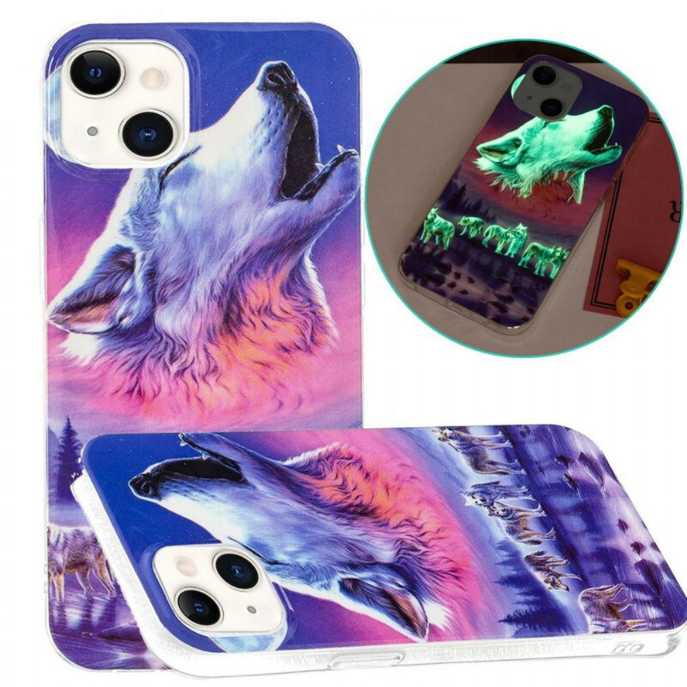 Telefoonhoesje voor iPhone 13 Fluorescerende Wolf-serie