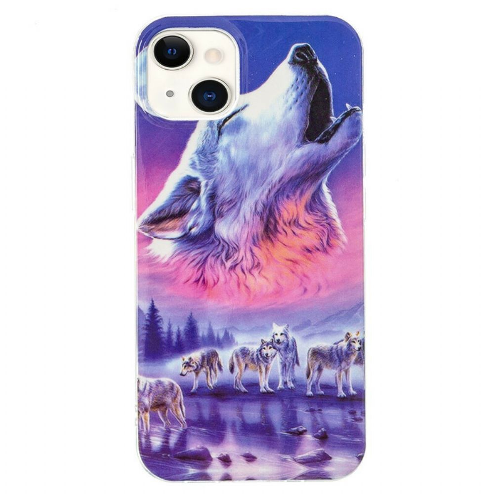 Telefoonhoesje voor iPhone 13 Fluorescerende Wolf-serie