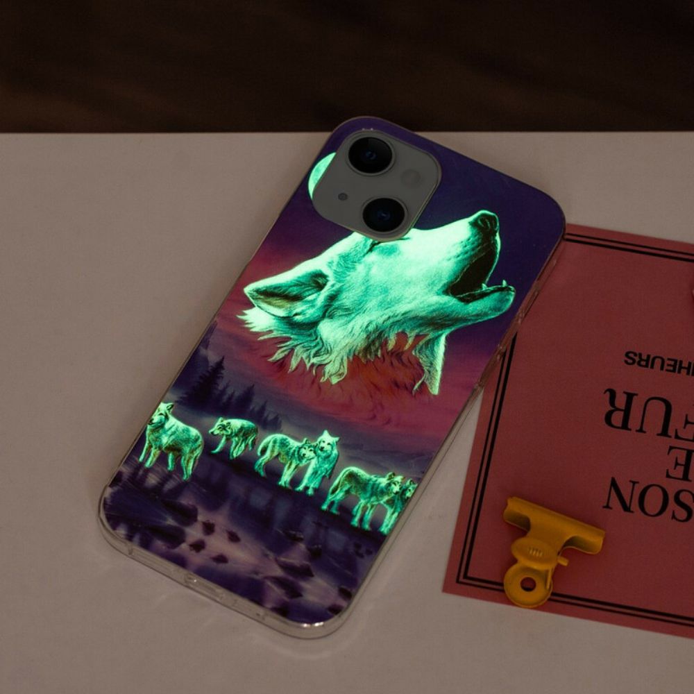 Telefoonhoesje voor iPhone 13 Fluorescerende Wolf-serie