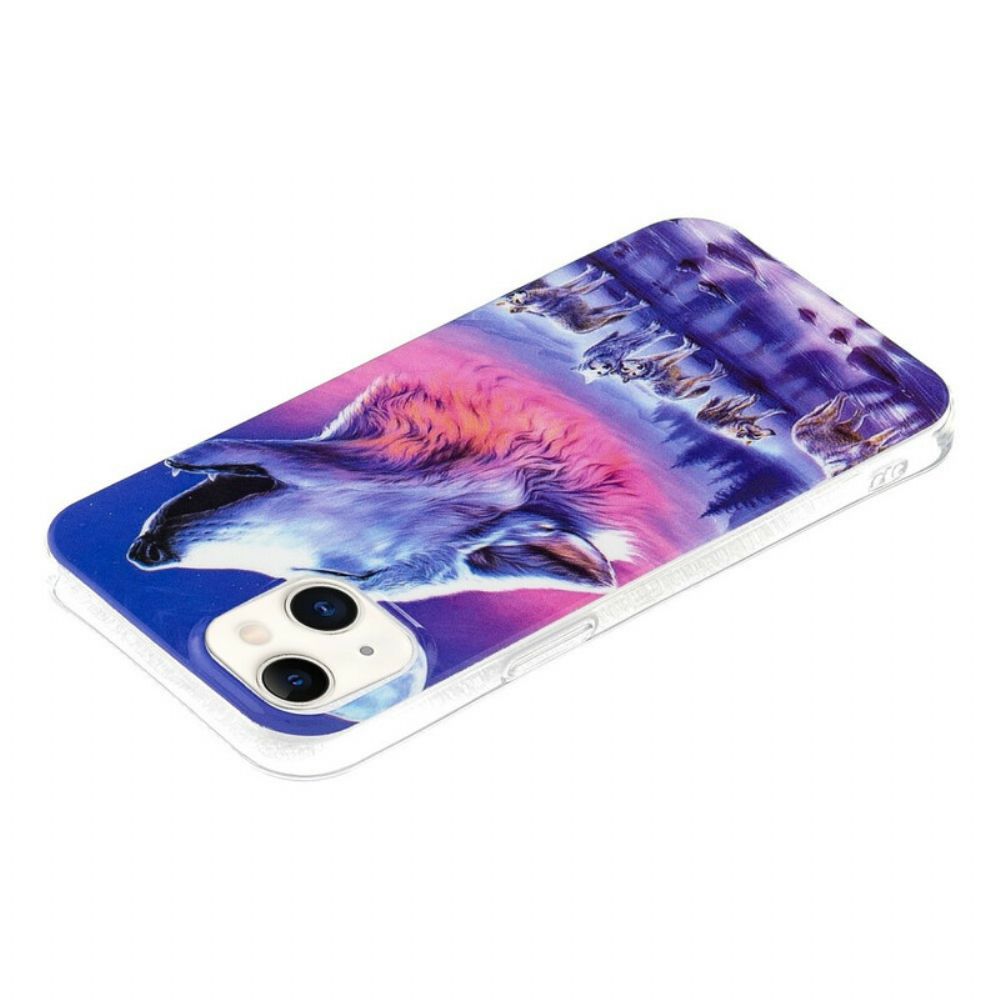 Telefoonhoesje voor iPhone 13 Fluorescerende Wolf-serie