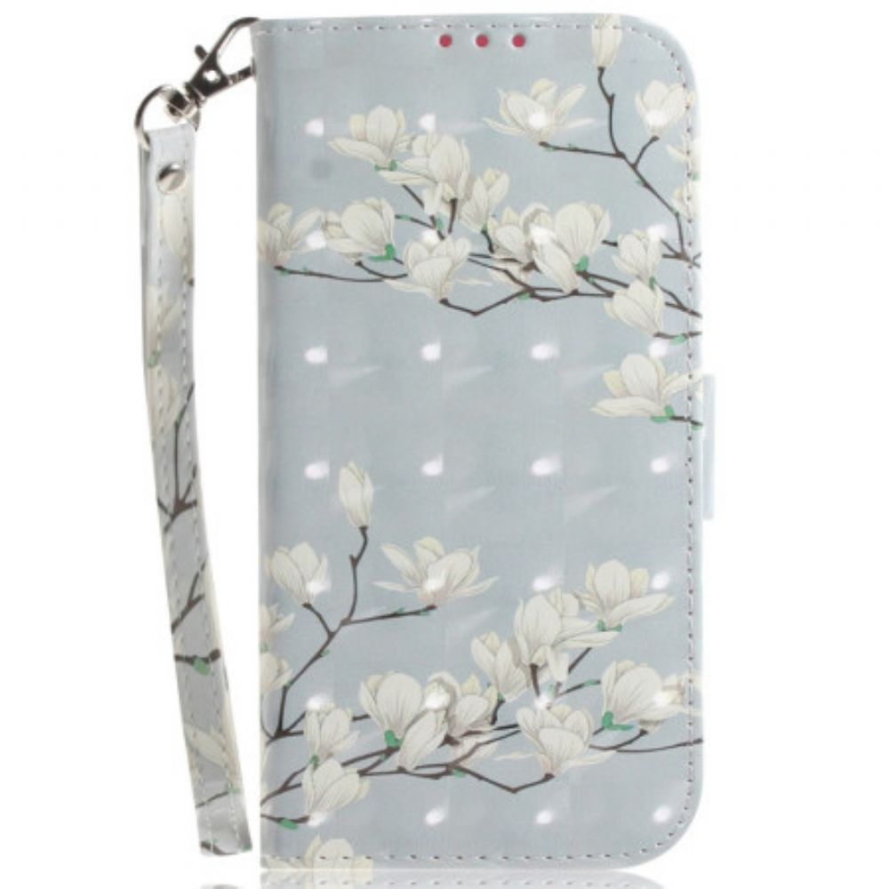 Flip Case Leren Oppo Reno 12f 5g Gestreepte Magnolia's