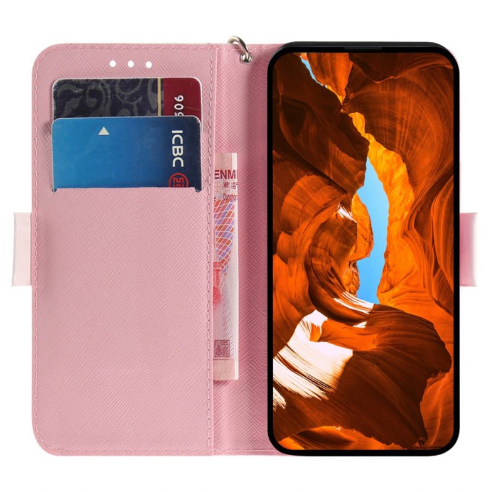 Flip Case Leren Oppo Reno 12f 5g Gestreepte Magnolia's