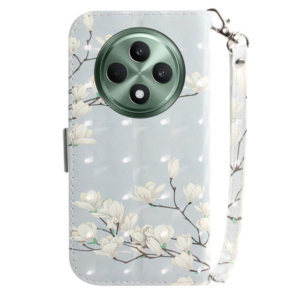 Flip Case Leren Oppo Reno 12f 5g Gestreepte Magnolia's