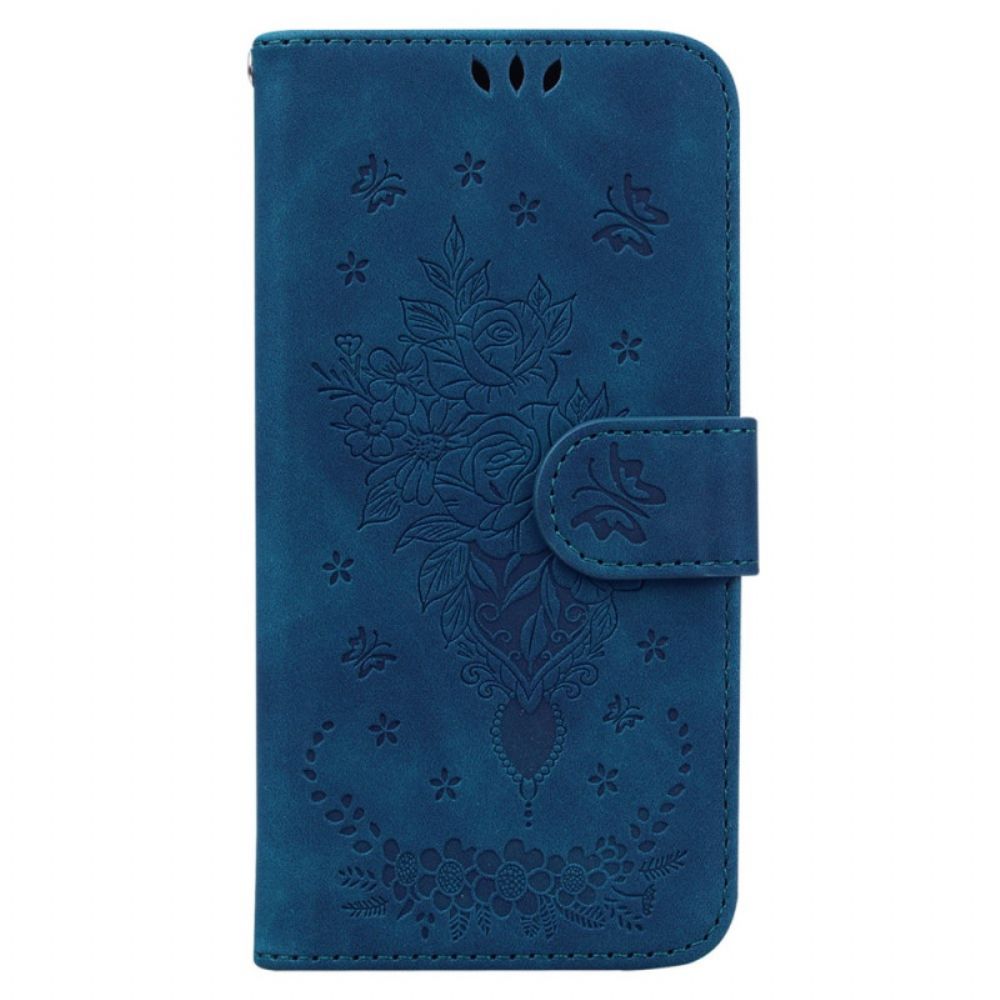 Leren Hoesje Oppo Reno 12f 5g Patroon Met Vlinders En Bloemen Bescherming Hoesje