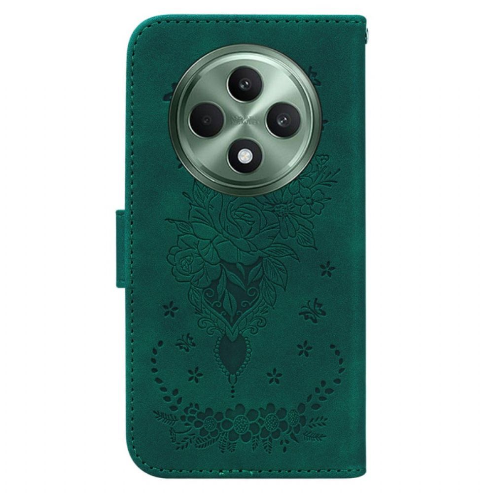 Leren Hoesje Oppo Reno 12f 5g Patroon Met Vlinders En Bloemen Bescherming Hoesje