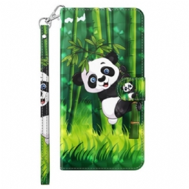 Folio-hoesje voor iPhone 15 Plus Met Ketting 3d Bamboe Panda Met Riem