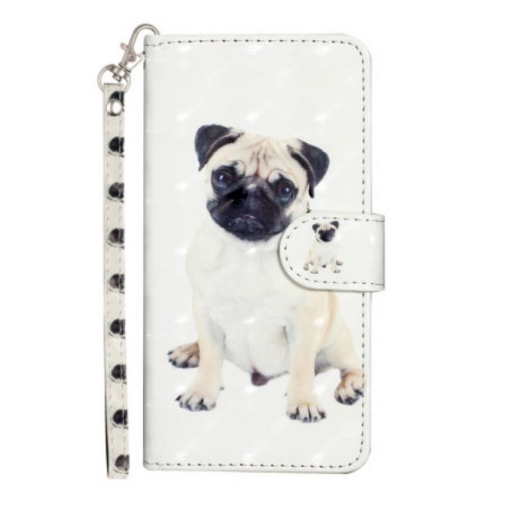 Folio-hoesje voor iPhone 15 Plus Met Ketting 3d Mopshond Met Riem