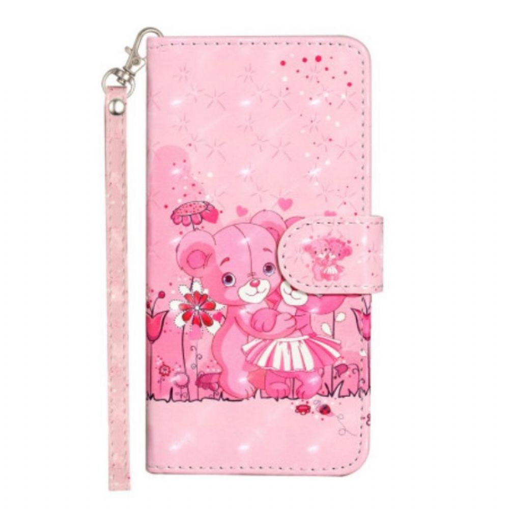 Folio-hoesje voor iPhone 15 Plus Met Ketting 3d Teddyberen Met Riem