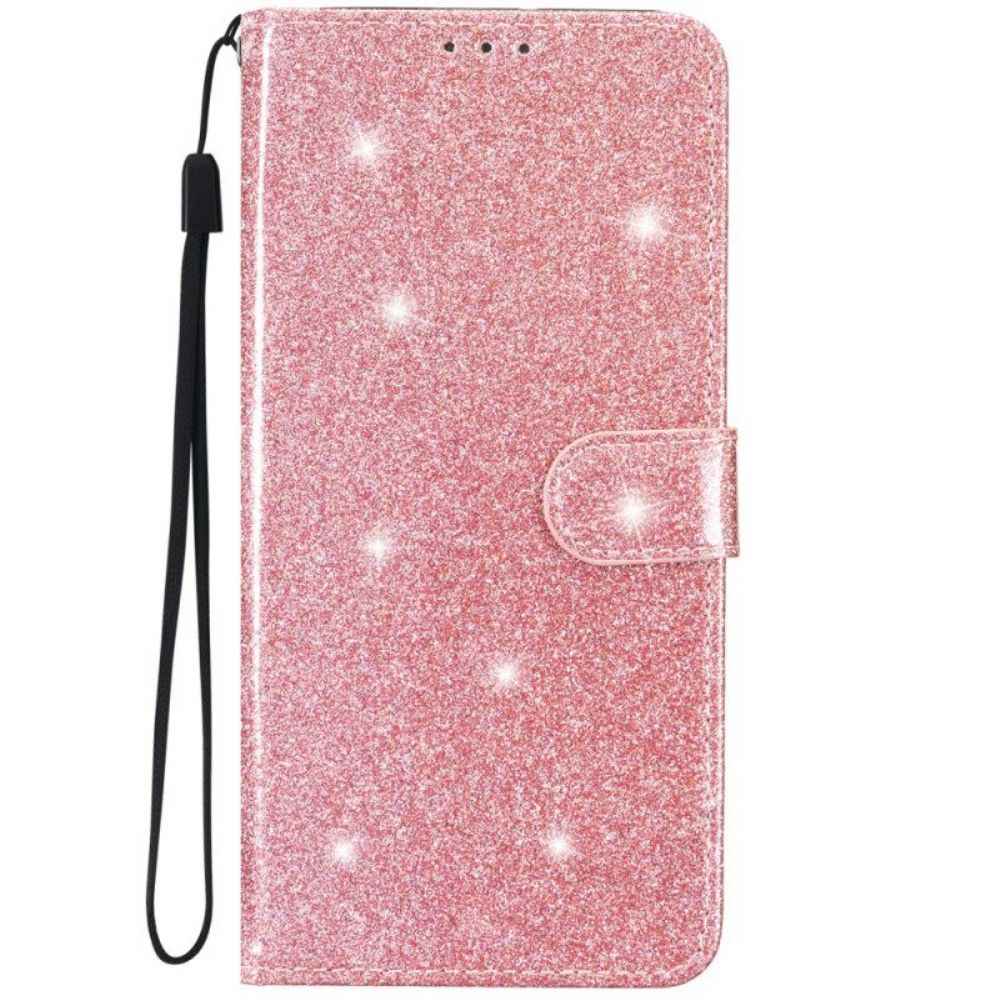 Folio-hoesje voor iPhone 15 Plus Met Ketting Glittereffect Met Riempje