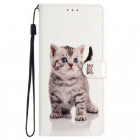 Folio-hoesje voor iPhone 15 Plus Met Ketting Kleine Kat Met Riem