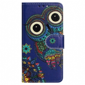 Folio-hoesje voor iPhone 15 Plus Met Ketting Tribal Uil Met Riem