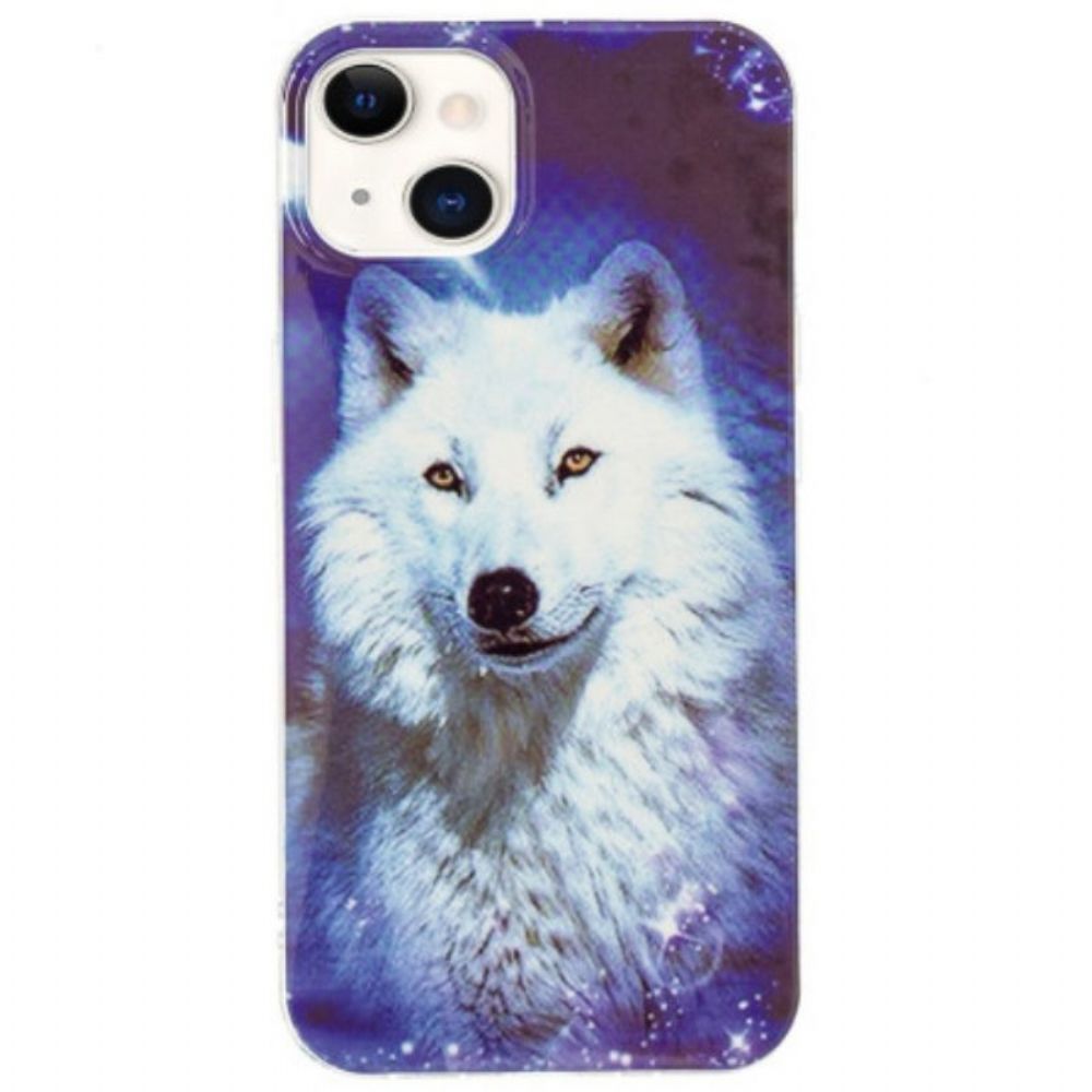 Hoesje voor iPhone 15 Plus Fluorescerende Witte Wolf