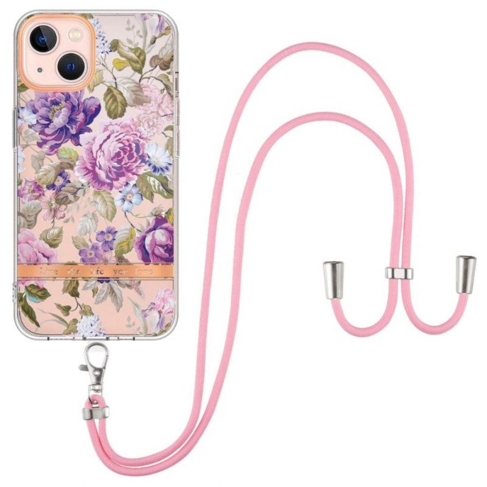 Hoesje voor iPhone 15 Plus Met Koord Cordonbloemen