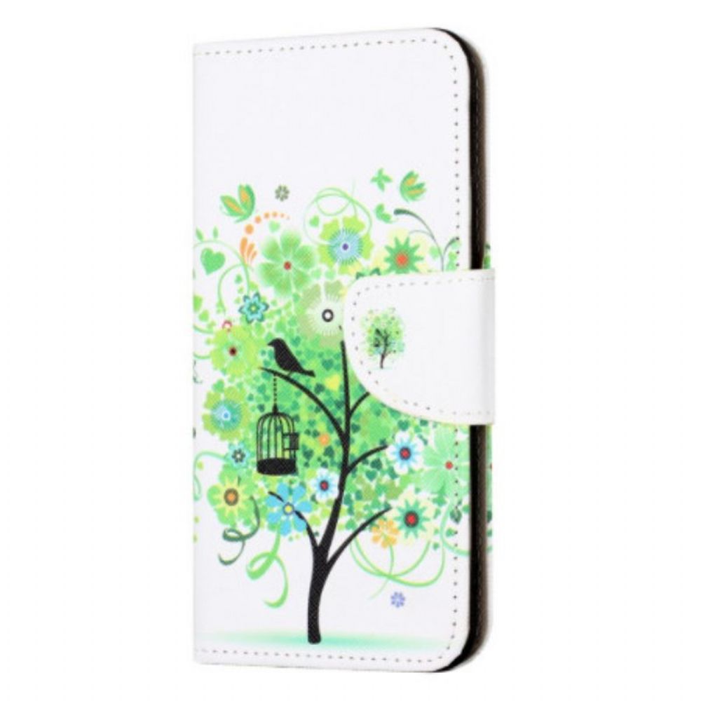 Leren Hoesje voor iPhone 15 Plus Boom Met Groen Blad