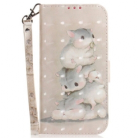 Leren Hoesje voor iPhone 15 Plus Met Ketting Hamsters Met Riem