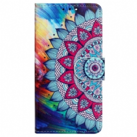 Leren Hoesje voor iPhone 15 Plus Met Ketting Kleurrijke Mandala Met Riempje