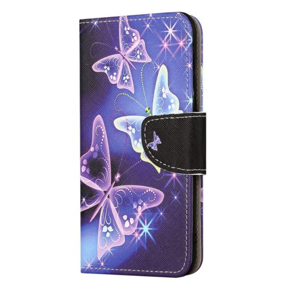 Leren Hoesje voor iPhone 15 Plus Vlinders