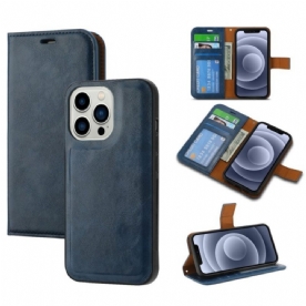 Telefoonhoesje Leren Hoesje voor iPhone 15 Plus Vintage Stijl Met Afneembare Schaal