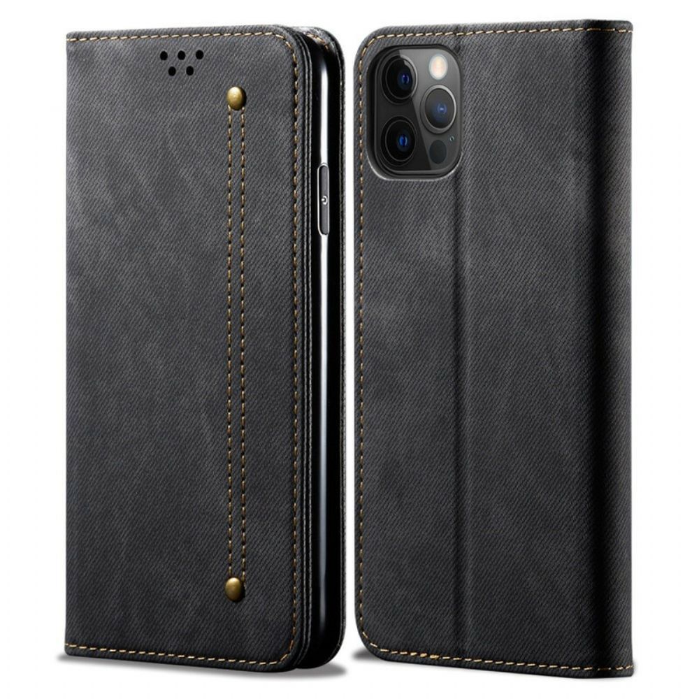 Bescherming Hoesje voor iPhone 13 Pro Max Folio-hoesje Imitatieleer Jeanstextuur