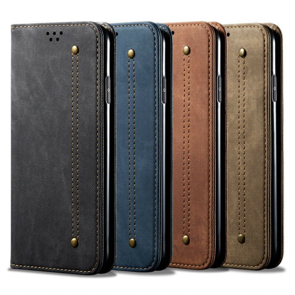 Bescherming Hoesje voor iPhone 13 Pro Max Folio-hoesje Imitatieleer Jeanstextuur