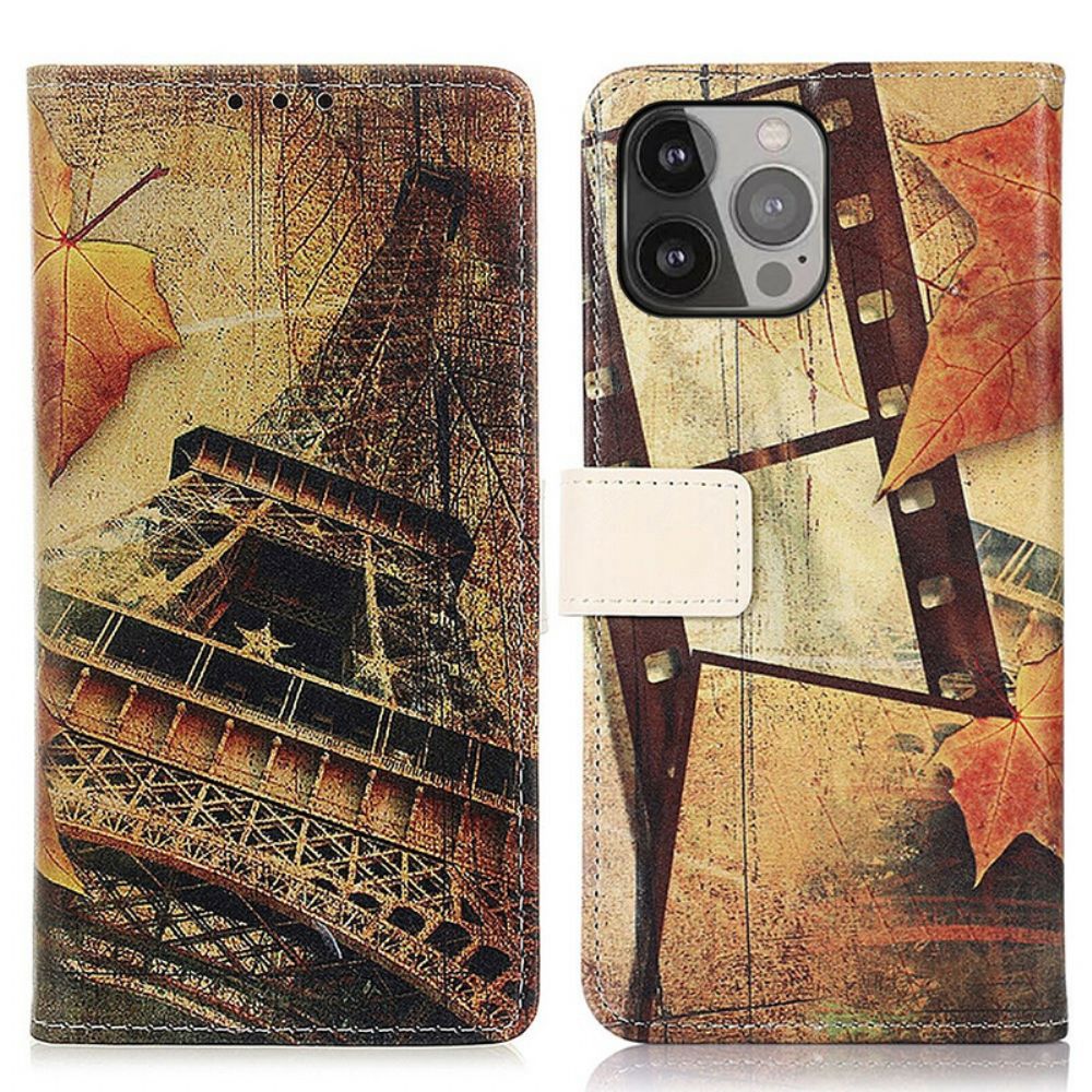 Folio-hoesje voor iPhone 13 Pro Max Eiffeltoren In De Herfst