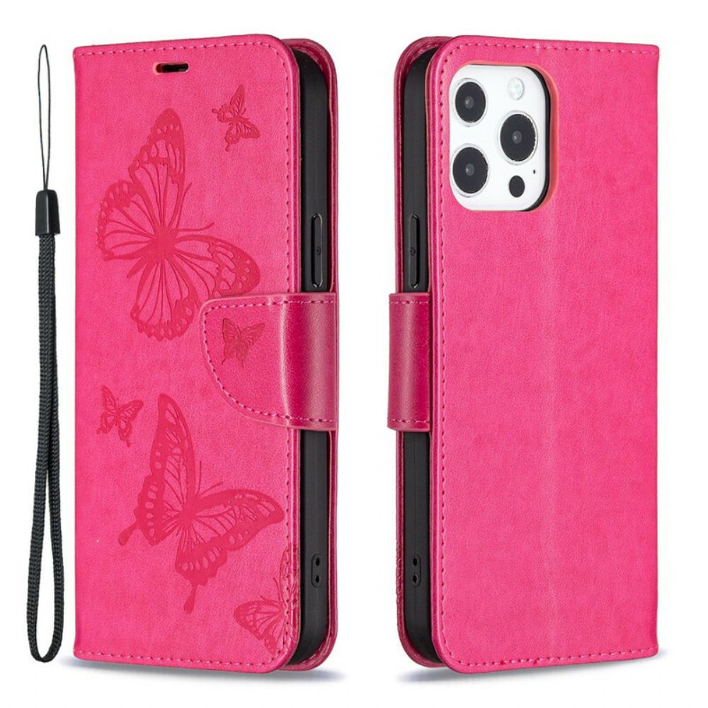 Folio-hoesje voor iPhone 13 Pro Max Flip Case Vlinders En Schuine Klep