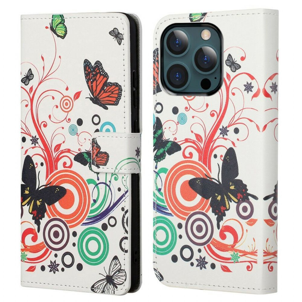 Folio-hoesje voor iPhone 13 Pro Max Krankzinnige Vlinders