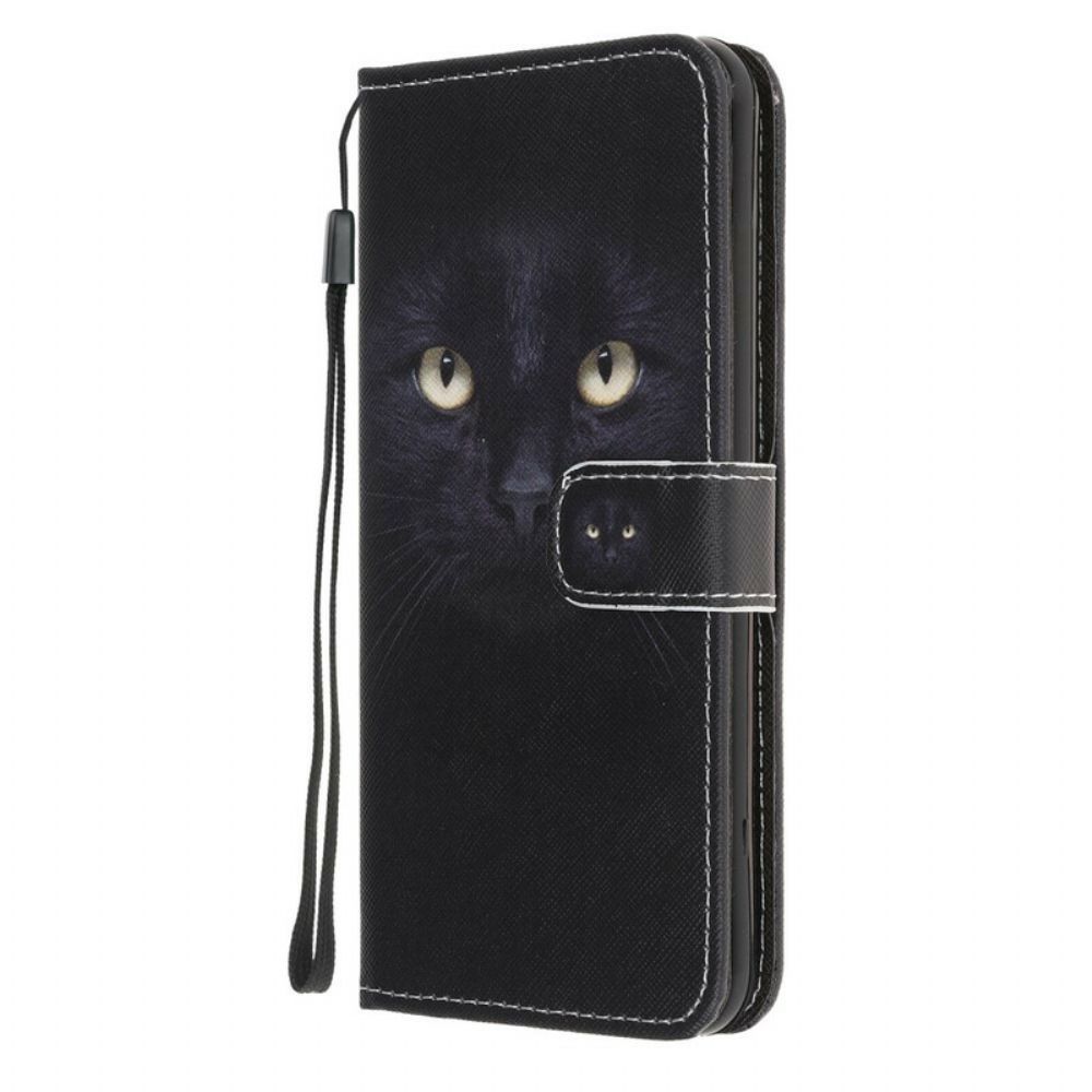 Folio-hoesje voor iPhone 13 Pro Max Met Ketting Gebonden Zwarte Kattenogen