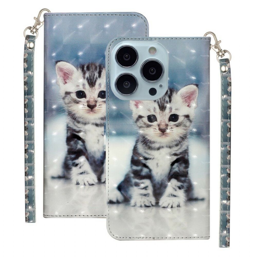 Folio-hoesje voor iPhone 13 Pro Max Met Ketting Kettinglichtspots Met Riem