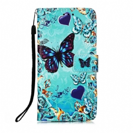 Folio-hoesje voor iPhone 13 Pro Max Met Ketting Liefde Vlinders Strappy