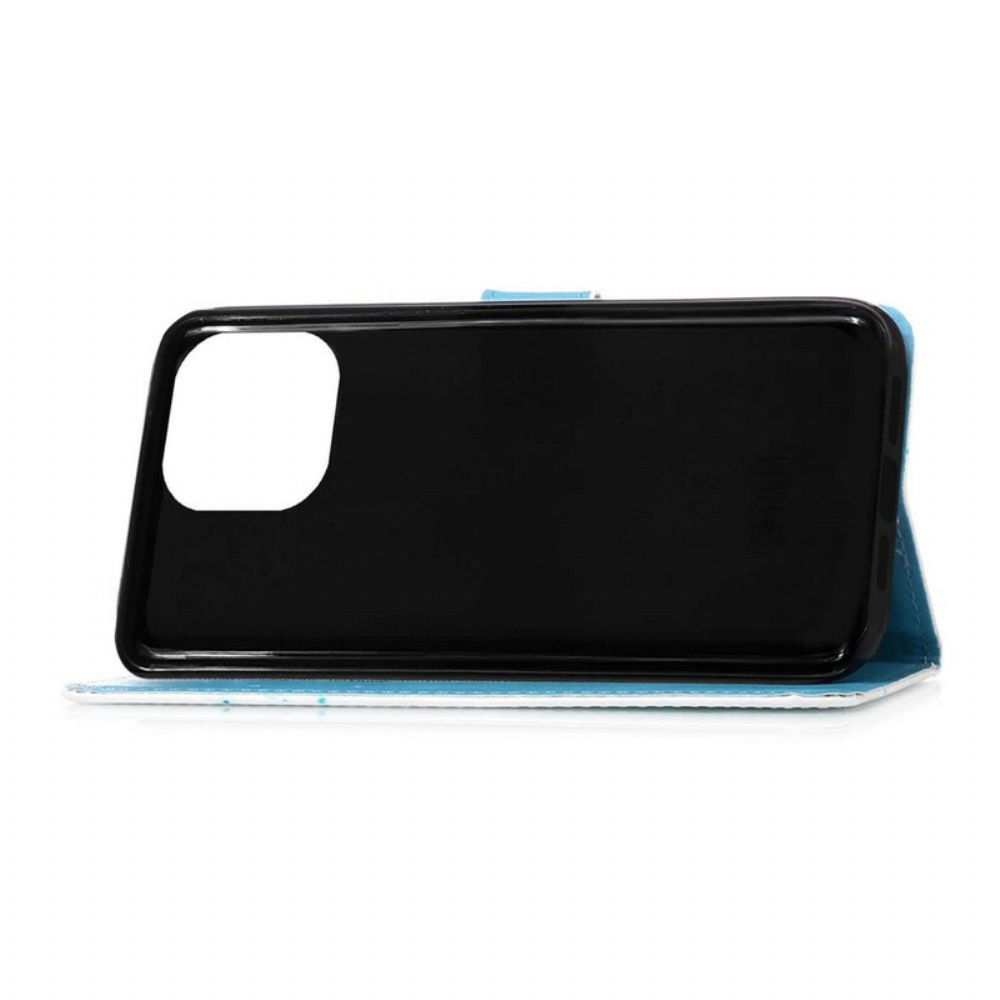 Folio-hoesje voor iPhone 13 Pro Max Met Ketting Liefde Vlinders Strappy