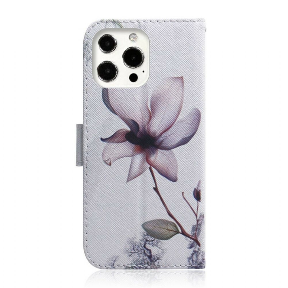 Folio-hoesje voor iPhone 13 Pro Max Oudroze Bloem