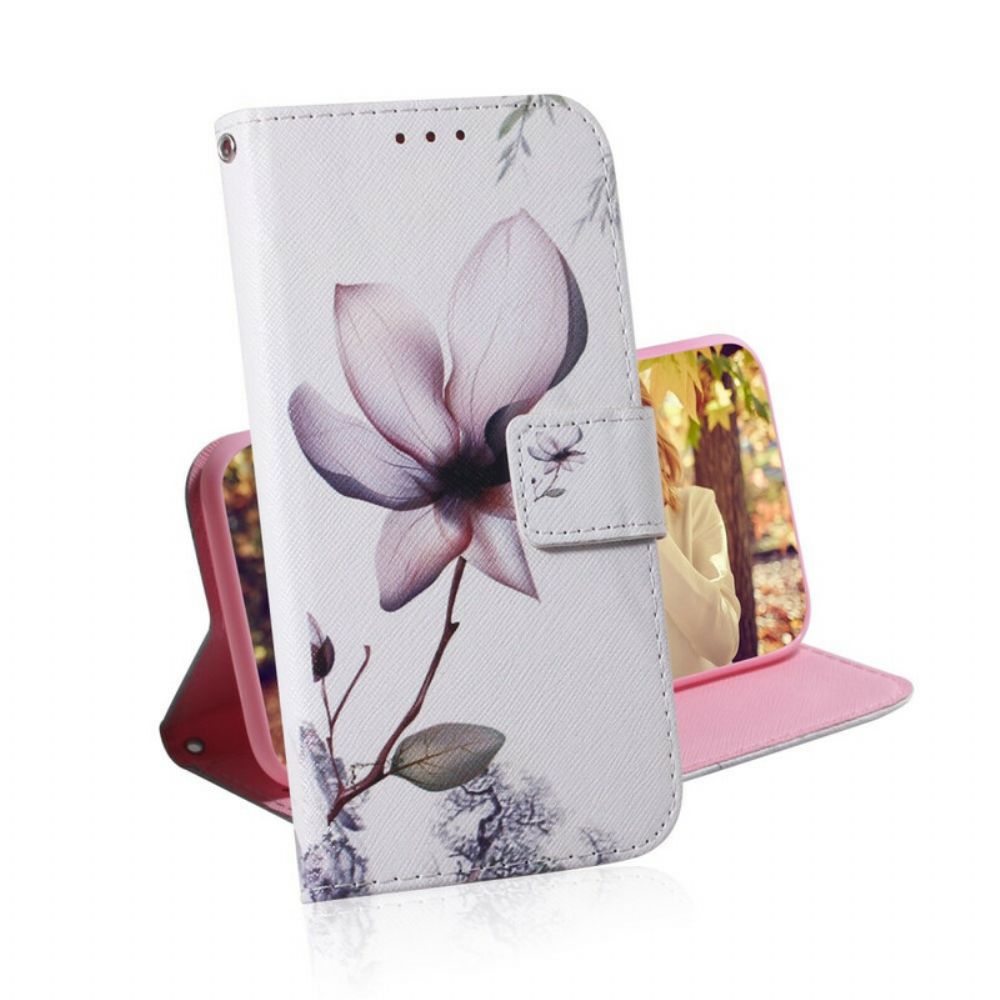 Folio-hoesje voor iPhone 13 Pro Max Oudroze Bloem