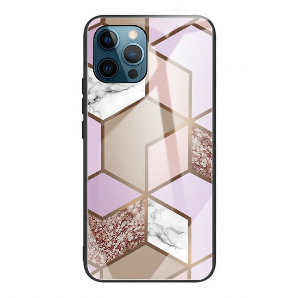 Hoesje voor iPhone 13 Pro Max Geometrie Marmer Gehard Glas