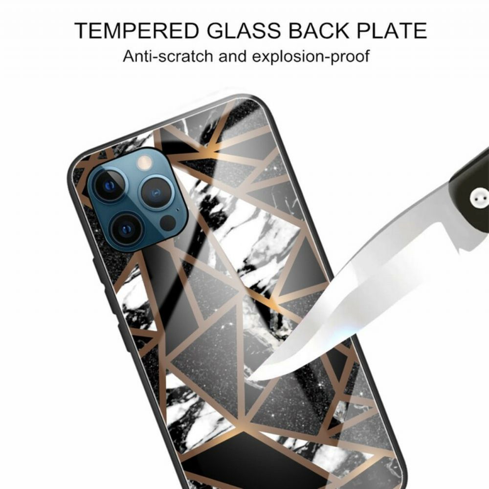 Hoesje voor iPhone 13 Pro Max Geometrie Marmer Gehard Glas