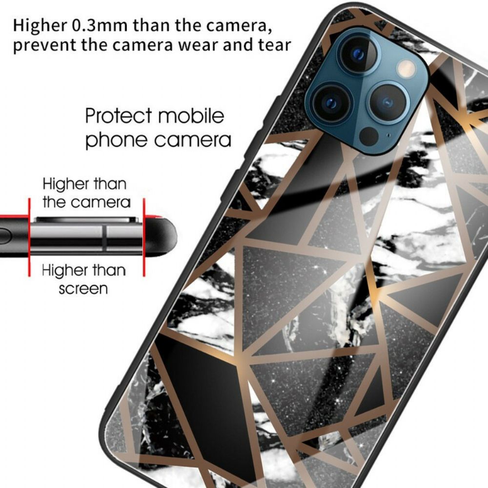 Hoesje voor iPhone 13 Pro Max Geometrie Marmer Gehard Glas