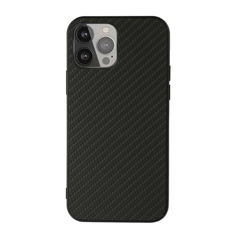 Hoesje voor iPhone 13 Pro Max Koolstofvezeltextuur Leereffect