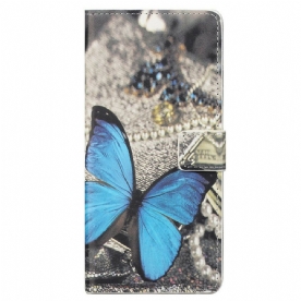 Leren Hoesje voor iPhone 13 Pro Max Blauwe Vlinder