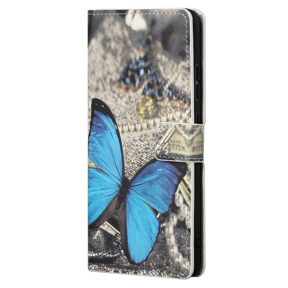 Leren Hoesje voor iPhone 13 Pro Max Blauwe Vlinder