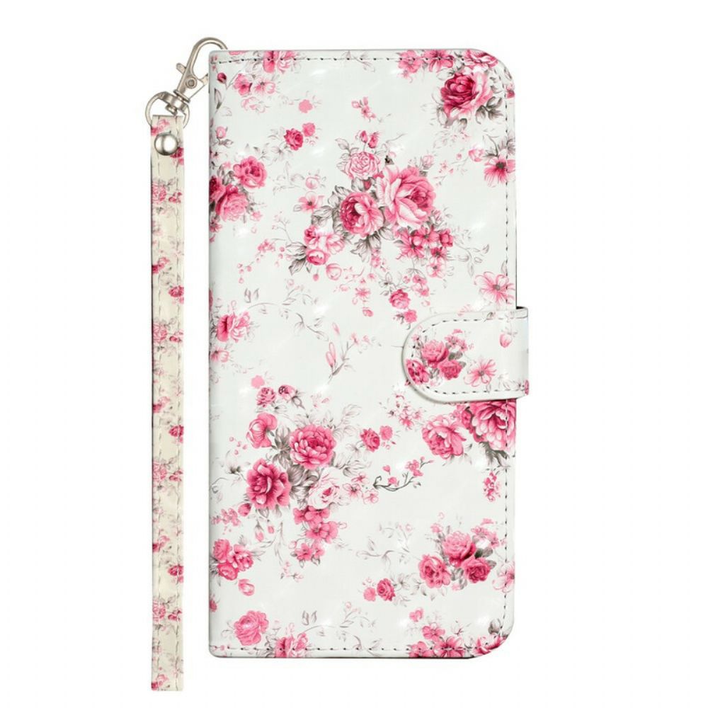 Leren Hoesje voor iPhone 13 Pro Max Met Ketting Bloemen Lichtvlekken Met Riem