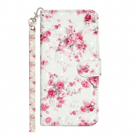 Leren Hoesje voor iPhone 13 Pro Max Met Ketting Bloemen Lichtvlekken Met Riem