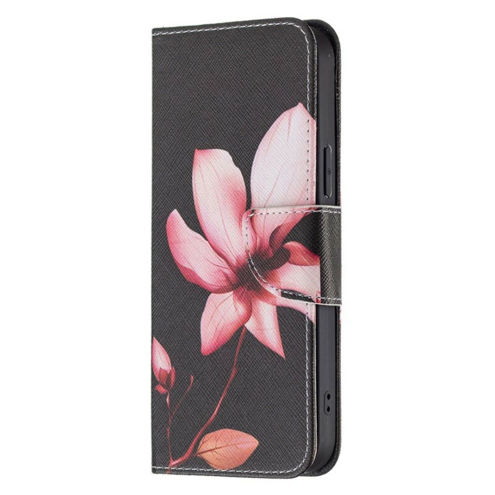 Leren Hoesje voor iPhone 13 Pro Max Roze Bloem