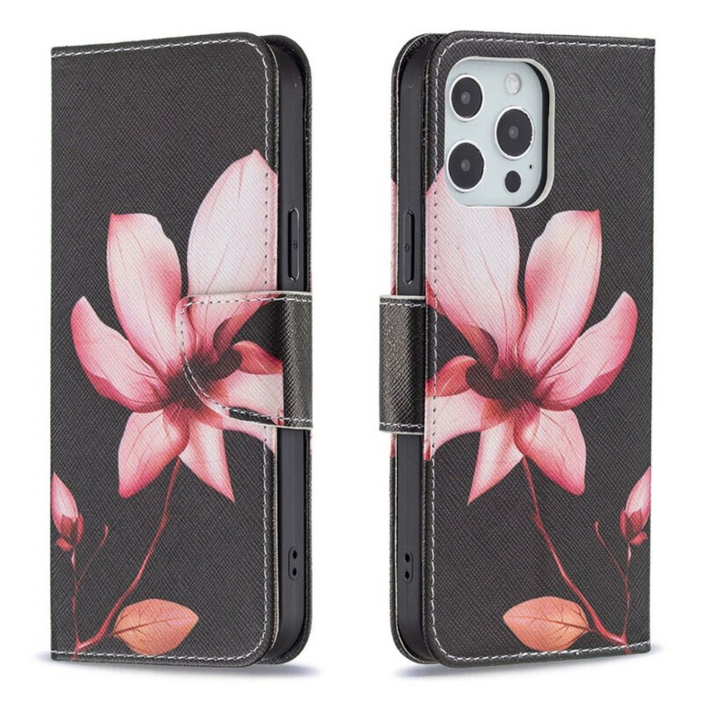 Leren Hoesje voor iPhone 13 Pro Max Roze Bloem