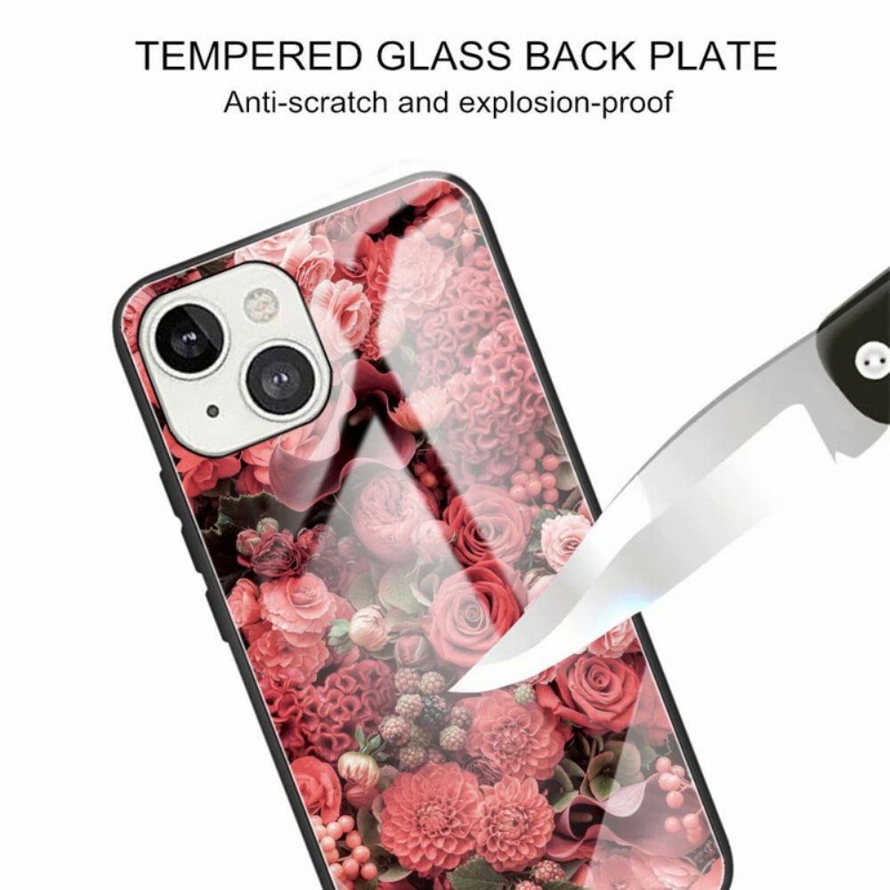 Telefoonhoesje voor iPhone 13 Pro Max Gehard Glas Roze Bloemen