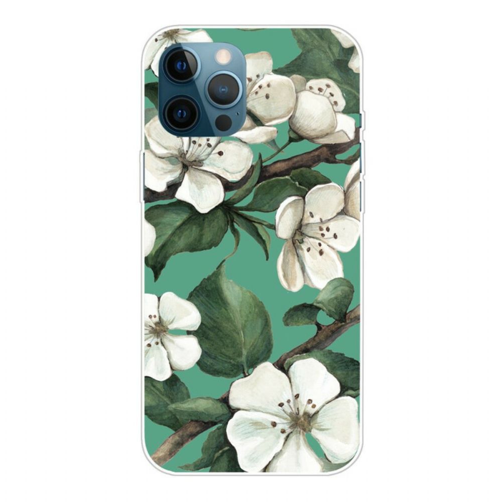 Telefoonhoesje voor iPhone 13 Pro Max Geschilderde Witte Bloemen