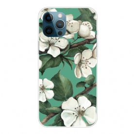 Telefoonhoesje voor iPhone 13 Pro Max Geschilderde Witte Bloemen