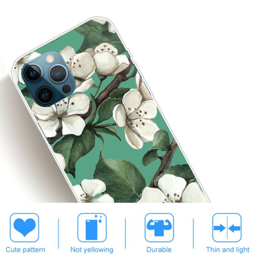 Telefoonhoesje voor iPhone 13 Pro Max Geschilderde Witte Bloemen