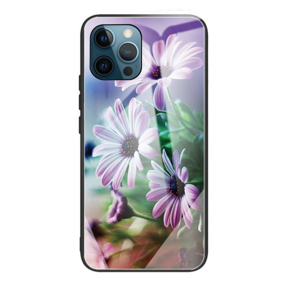 Telefoonhoesje voor iPhone 13 Pro Max Realistische Bloemen Van Gehard Glas