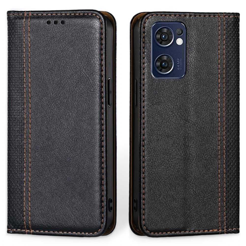 Bescherming Hoesje voor Oppo Find X5 Lite Folio-hoesje Litchi Lederen Stiksels Splitsen