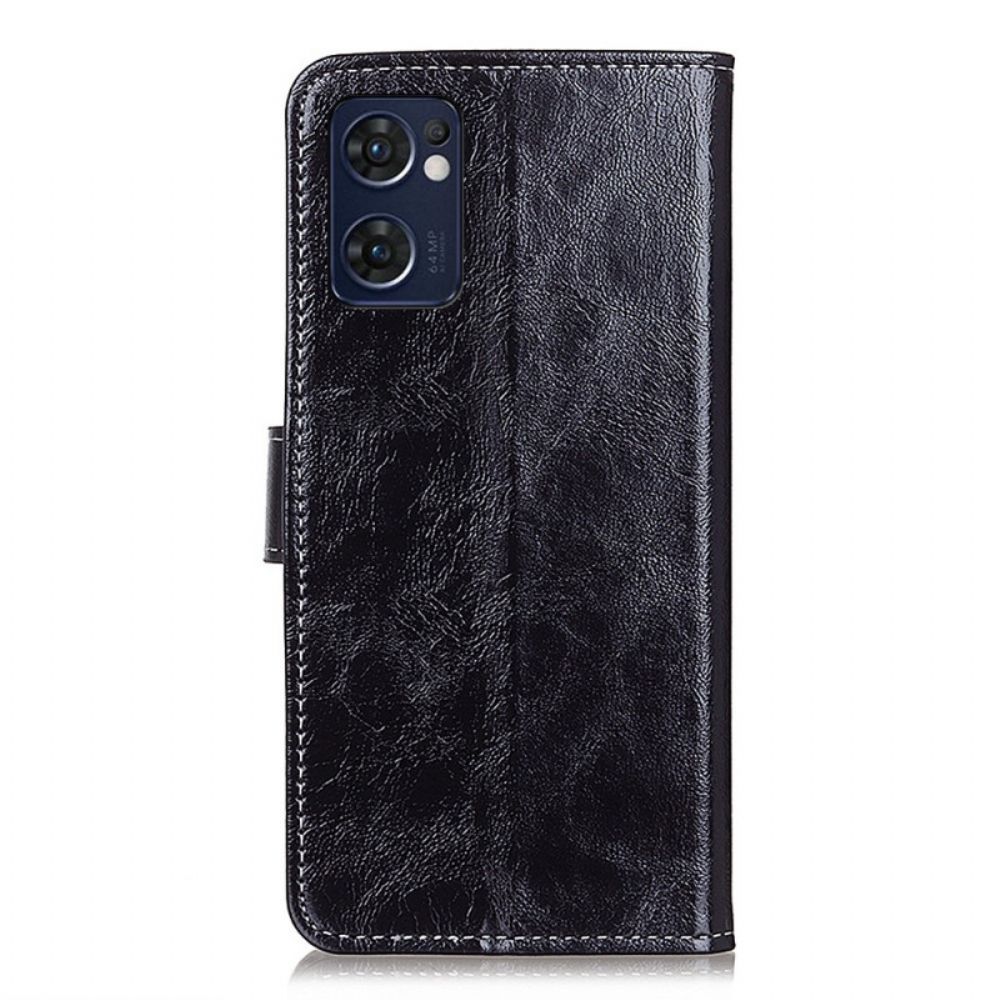 Flip Case voor Oppo Find X5 Lite Glanzend Kunstleer En Stiksels